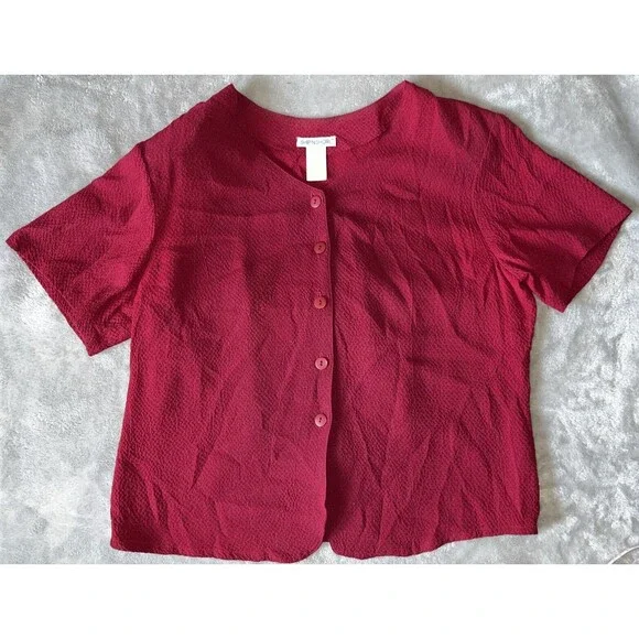 Ship N Shore Vintage 80s Womens L Blouse Red Button Up Rayon Top Back Bow Tie - Picture 1 of 9